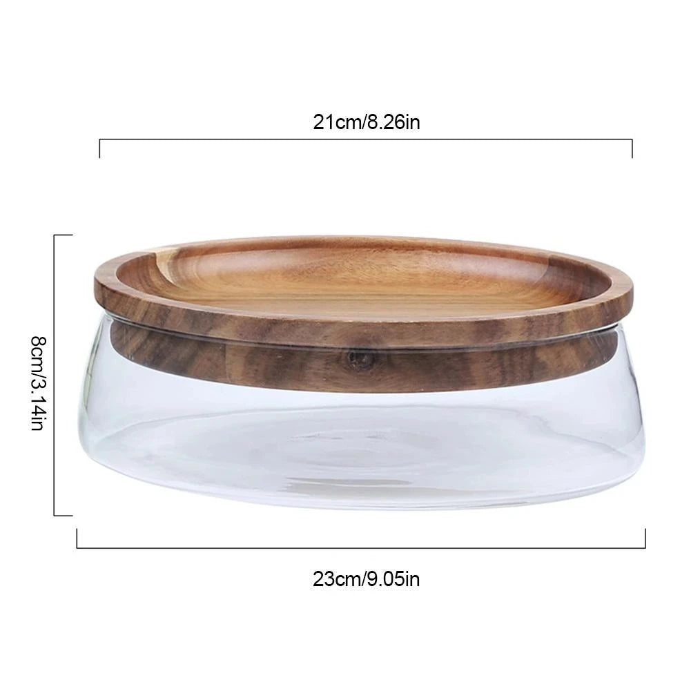 Glass Bowl with Wood Plate الوعاء الزجاجي مع الطبق الخشبي