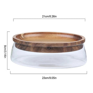 Glass Bowl with Wood Plate الوعاء الزجاجي مع الطبق الخشبي