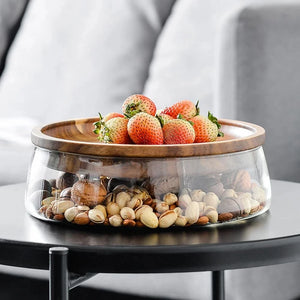 Glass Bowl with Wood Plate الوعاء الزجاجي مع الطبق الخشبي