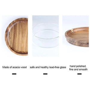 Glass Bowl with Wood Plate الوعاء الزجاجي مع الطبق الخشبي