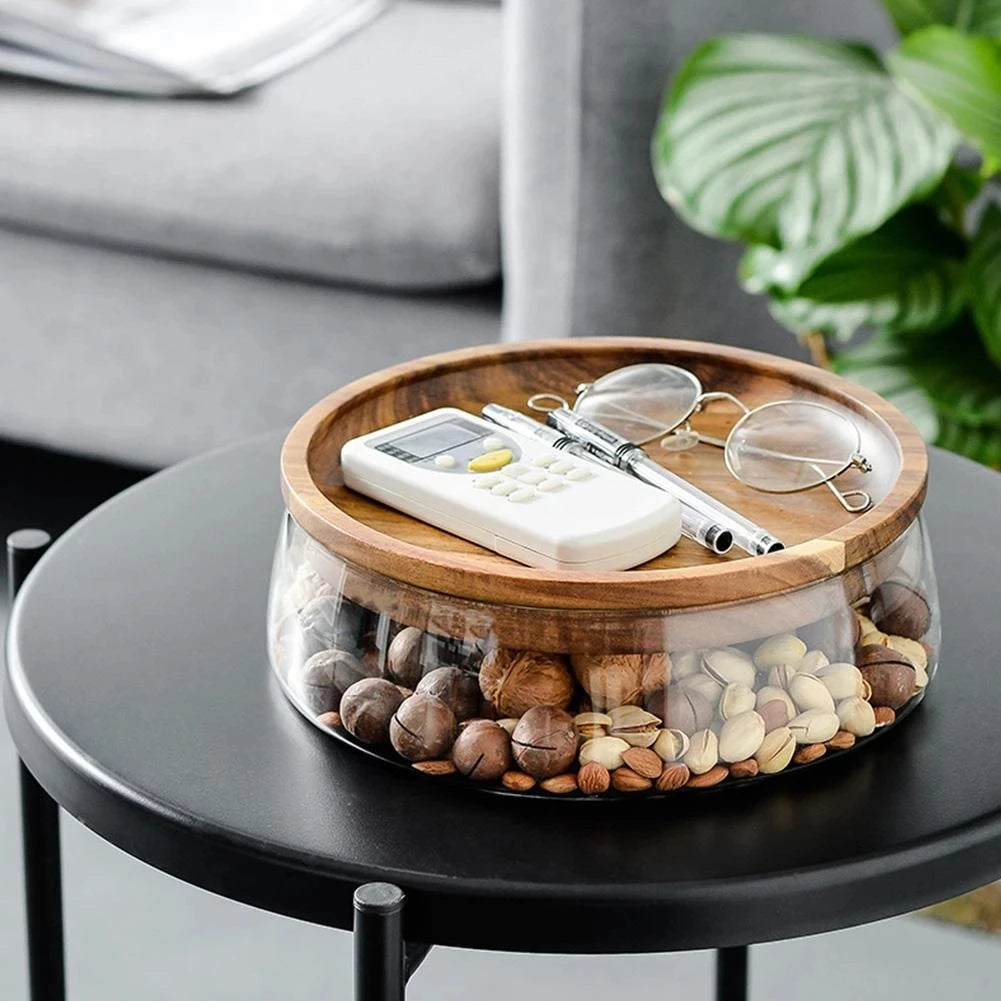Glass Bowl with Wood Plate الوعاء الزجاجي مع الطبق الخشبي