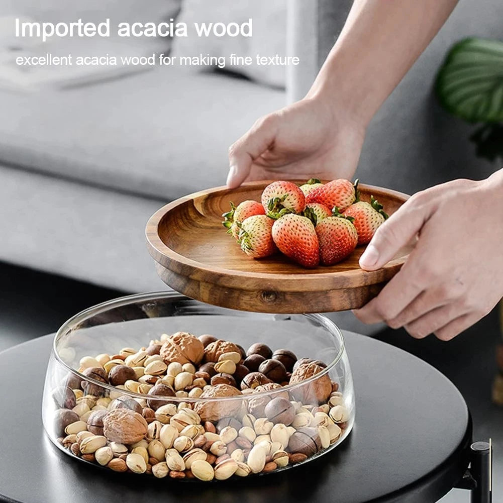 Glass Bowl with Wood Plate الوعاء الزجاجي مع الطبق الخشبي